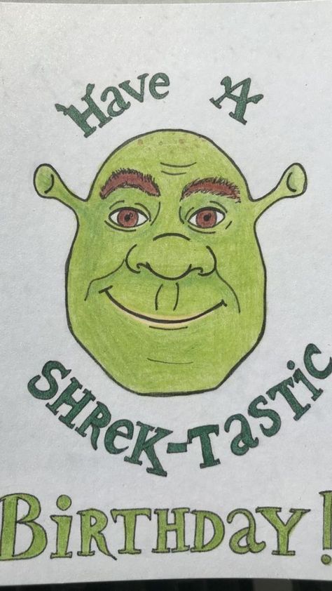 Card Ideas Funny Birthday, Birthday Card Inspo For Brother, Shrek Birthday Card Ideas, Cute Drawings Happy Birthday, Bday Card Messages, Friend Bday Card Ideas, Happy Birthday Funny Drawing, Funny Birthday Drawing Ideas, Drawings For Friends Birthday