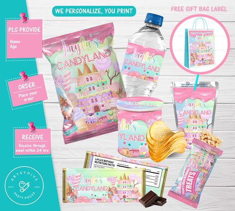 Candyland Gift Bags, Candyland Theme Treats, Candyland Party Favors, Customized Party Favors, Candyland Birthday Party Decorations, Candyland Birthday Party Ideas, Candy Land Party, Candy Land Birthday, Candyland Birthday Party