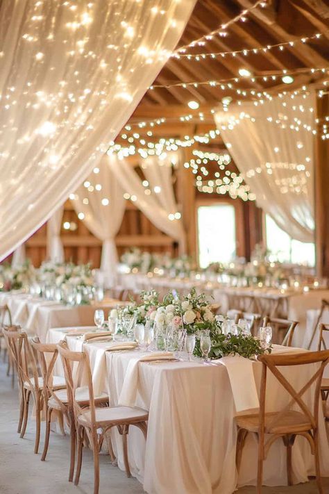 35 Beautiful Barn Wedding Themes & Ideas • Romantic Garden Wedding Centerpieces, Outdoor Farmhouse Wedding Ideas, Wedding Venues Whimsical, Farm Glam Wedding, Rustic Venue Wedding, Rustic Glamour Wedding, Simple Southern Wedding Ideas, Wedding Ideas Greenery, Aesthetic Wedding Colors