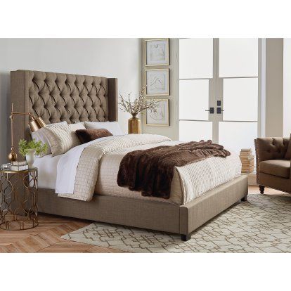 Brown Upholstered Bed, Bedroom Chic, Brown Bed, King Upholstered Bed, Queen Upholstered Bed, Upholstered Panel Bed, Upholstered Panels, King Bedding Sets, Master Bedrooms