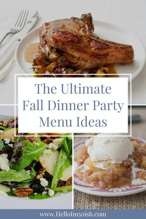 Discover how to impress your dinner party guests with my latest dinner party guide blog post featuring the ultimate fall dinner party menu ideas. From a delicious fall dinner party entrée to the perfect autumn dinner party dessert, these fall dinner party recipes will elevate your dinner party and wow your guests. Click the link to read more today! Great Dinner Party Meals, Fall Dinner Party Entree, 3 Course Dinner Party Menu Ideas, Fall Dinner Party Ideas Food, Easy Fall Dinner Party Menu Ideas, Fall Outside Dinner Party, Fall Gourmet Dinner, Fancy Fall Dinner Recipes, Fall Dinner Menu Party