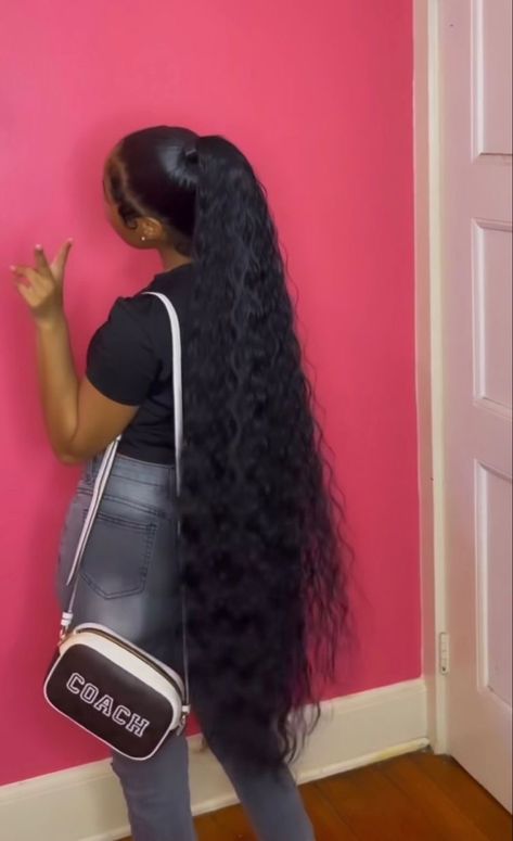 High Wave Ponytail, Mid Low Ponytail Weave, Weave Ponytail Hairstyles For Black Women Updo Pony Tails, Ponytail With Added Hair, Slick Puffy Ponytail Weave, Mid Head Ponytail, Middle Part Low Curly Ponytail, 2 Long Ponytails With Weave, Quick Braiding Hair Hairstyles Black Women