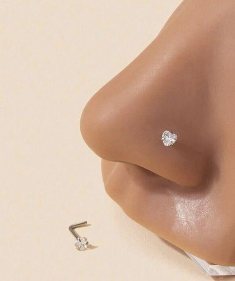 Silver nose stud - silver cubic zirconia crystal heart nose piercing  | eBay Heart Stud Nose Piercing, Nose Ring Aesthetic Stud, Cute Nose Rings Studs, Aesthetic Nose Piercing Stud, Cool Nose Rings, Piercing Ideas Nose, Heart Nose Piercing, Nose Piercing Silver, Nose Stud Jewelry