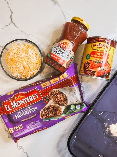 Best Frozen Burrito Casserole Frozen Chimichanga Casserole, Enchiladas With Frozen Burritos, Frozen Enchilada Casserole, Frozen Burrito Enchilada, Fun Family Meals, Frozen Burrito Casserole, Wet Burrito Recipes, Easy Burritos, Burrito Casserole Recipe