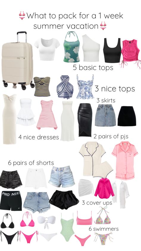 What to pack on a 1 week summer trip🏝️👙. Part one! Summer Vacation Packing List, Summer Bag Essentials, Summer Vacation Packing, Packing Guide, Packing List For Vacation, Outfit Inspo Summer, Travel Must Haves, Trendy Outfits For Teens, Cruise Outfits