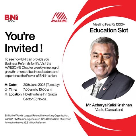 For all the growth-Oriented Business Leaders, BNI invites you to a special meeting. Come & know the Power of Networking ! Expand your business with the Amazing BNI membership ! Contact: +91-9319132357 Weekly Meeting, Business Leaders, Business Meeting, Business Leader, Youre Invited, The Amazing, Science, Education, Quick Saves