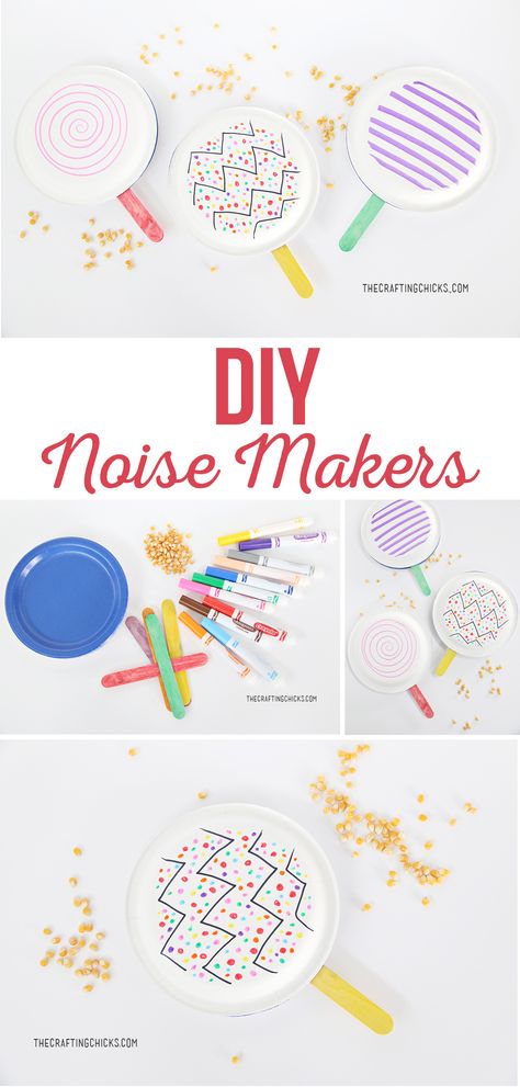 DIY Noise Makers are a great way to ring in the New Year. This quick and easy kids' craft is fun and the perfect addition to our Noon Year's Eve Kids Party. Made with supplies you most likely have on hand. Noise Makers Diy, Diy Noise Makers, News Years Crafts For Kids, New Year's Eve Crafts, Diy Kids Party, Kids New Years Eve, New Year's Eve Activities, Diy Girls Bedroom, January Crafts