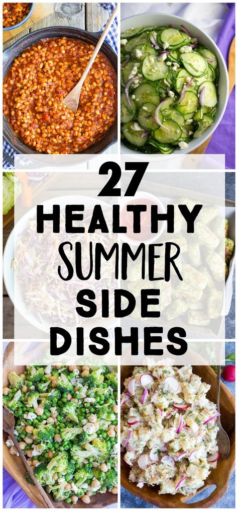 I've rounded up 27 Healthy Summer Side Dishes for you! They're all really easy to make and great for bringing to summer parties, BBQs and potlucks! All side dish recipes are vegetarian. There's something for everyone here and there are tons of gluten free and vegan options! #summer #sidedish #vegetarian #healthy Kid Friendly Potluck Dishes, Bbq Side Dishes Healthy, Veggies Pasta Salad, Healthy Summer Side Dishes, Chicken Side Dishes, Healthy Side Dish Recipes, Wfpb Vegan, Picnic Side Dishes, Easy Summer Side Dishes