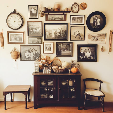 20 Ingenious Decorating With Antiques Ideas Antique Photo Display, Typewriter Decor Display, Antique Collage Wall, Styling Antiques, Antique Photo Wall, Vintage Gallery Wall Ideas, Decorating With Antiques Ideas, Antique Office Decor, Vintage Wall Decor Ideas