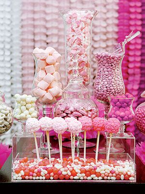 Candy Buffet Ideas - Wedding Candy Buffets | Wedding Planning, Ideas & Etiquette | Bridal Guide Magazine Pink Dessert Tables, Buffet Dessert, Candy Buffet Wedding, Pink Desserts, Candy Station, Dessert Buffet, Candy Table, Candy Desserts, Wedding Candy