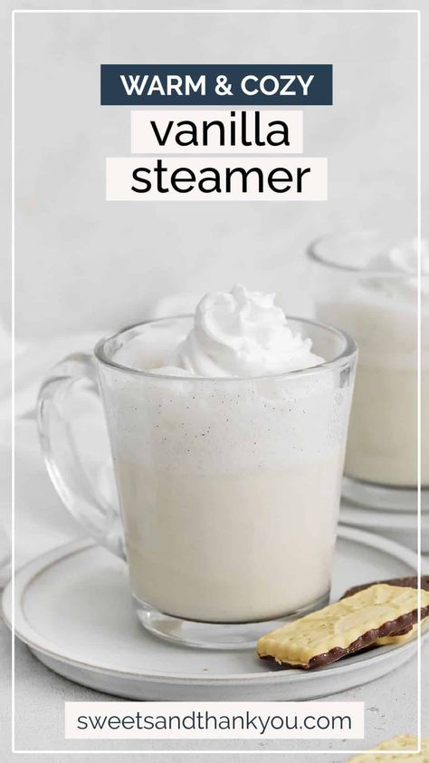 Homemade Vanilla Steamer - This kid-friendly Starbucks vanilla steamer recipe couldn't be easier. It's warming, soothing & caffeine free! // starbucks kid drinks // hot drinks // warm drinks // kids drink // kids starbucks drink // vanilla bean steamer // hot vanilla milk // hot vanilla drink // vanilla drinks // starbucks copycat recipe // caffeine free drinks // vegan vanilla steamer // dairy free vanilla steamer Starbucks Kids Drinks, Caffeine Free Starbucks, Hot Vanilla Milk, Vanilla Steamer, Milk Frother Recipes, Vanilla Drink, Hot Spiced Cider, Vanilla Drinks, Gluten Free Fudge