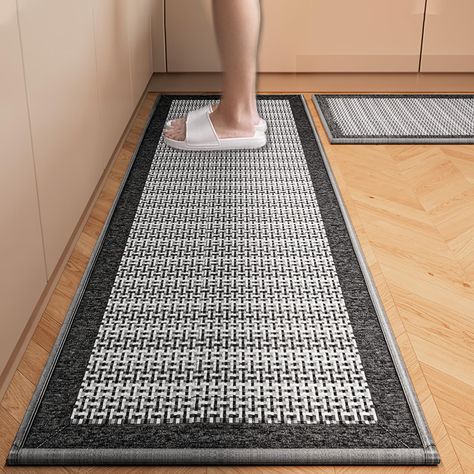 PRICES MAY VARY. Comfortable Kitchen Rugs Sets: Kitchen mats set contains 2 rectangular mats (DarkGrey17.3 x 47 inches and 17.3 x 29inches). Durable Woven kitchen mats provide a perfect blend of soft texture and firm support. Standing on it feels like walking on a firm but soft cloud, is a perfect cushioned anti fatigue for kitchen floor Mats . Kitchen rugs non slip: Kitchen runner rugs with rubber backing are a great choice to prevent scuffing on floors and can avoid the risk of slippage. kitch