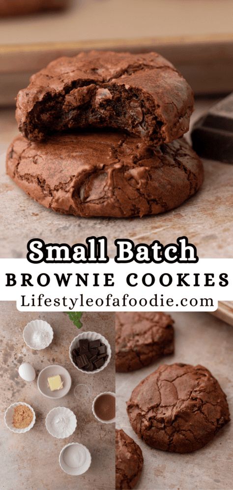 The Best Small batch brownie cookies Single Serve Chocolate Cookie, Baked Goods For Boyfriend, Brownie Cookies Recipes, Quick Chocolate Desserts, Different Cookie Recipes, Chewy Brownie Cookies, Brownie Cookie Recipe, Small Batch Cookie Recipe, Yummy Chocolate Desserts