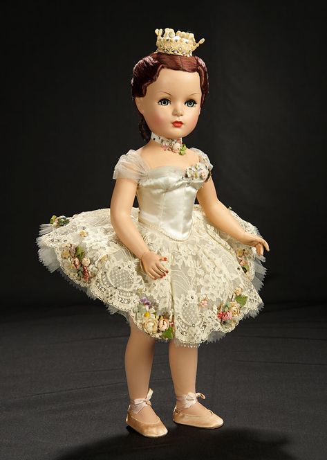 As We Were: 2 Splendid Very Rare "Ballet Des Fleurs" Portrait Doll from the Mystery Series of 1951 Burgundy Brown Hair, Shoulder Length Curls, Vintage Madame Alexander Dolls, Net Stockings, Mid Century Fashion, Ballerina Doll, Layered Tulle Skirt, Dark Blonde Hair, Alencon Lace