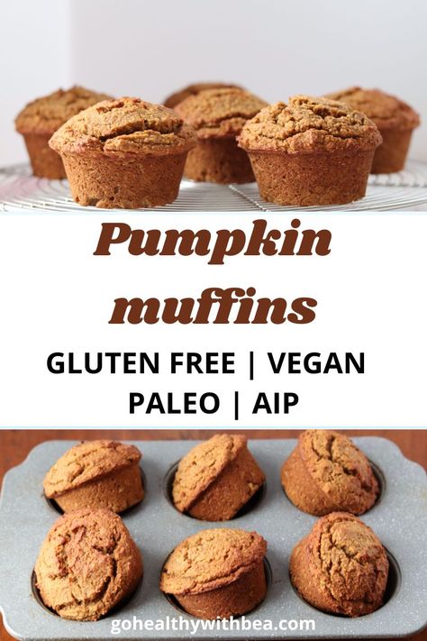 These pumpkin muffins are light, moist and super flavorful. They take 10 minutes to make. This recipe is gluten free, eggless, coconut free, AIP, paleo, vegan. #AIP #paleo #pumpkin #vegan #glutenfree Pumpkin Gingerbread Muffins, Lemon Frosting Recipes, Glutenfree Muffins, Red Recipes, Paleo Pumpkin Recipes, Aip Snacks, Aip Treats, Pumpkin Vegan, Aip Vegan