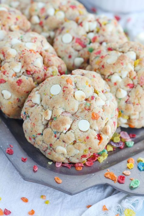 Fruit Pebbles Cookies - Baking with Blondie Fruit Pebbles, Fruity Pebbles Cookies, Fruity Pebble Cookies, Baking With Blondie, Cereal Flavors, Fruity Pebble, Fruity Pebbles Cereal, Pebbles Cereal, Rainbow Roll