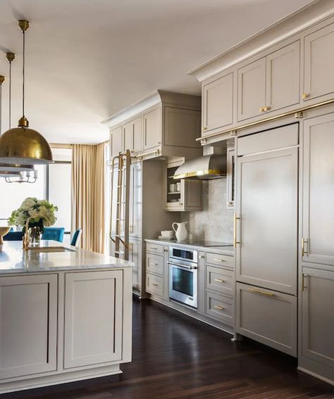 Greige Kitchen Cabinets, Taupe Kitchen Cabinets, Greige Kitchen, Taupe Kitchen, Серая Кухня, Kabinet Dapur, Revere Pewter, New Kitchen Cabinets, Sherwin Williams Paint Colors