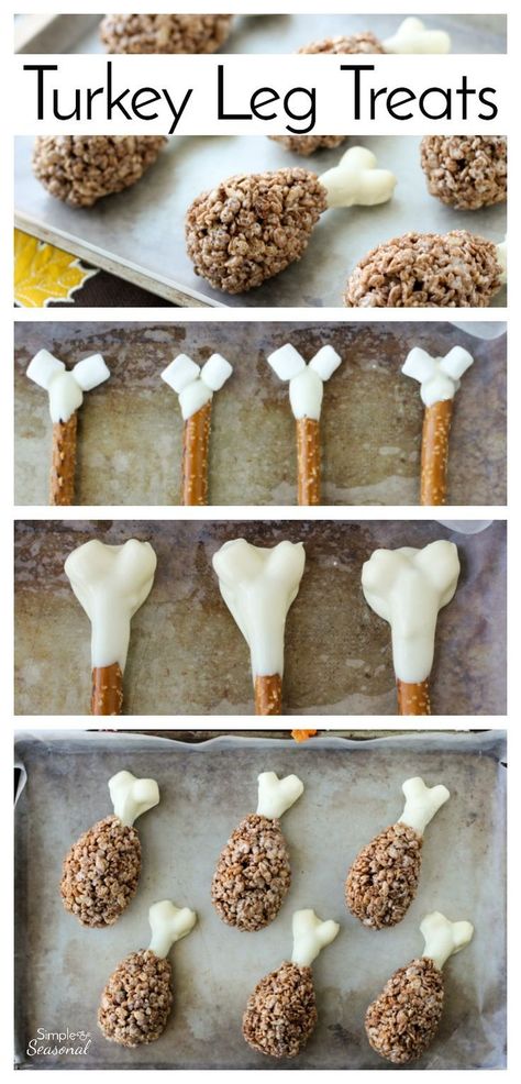 Dessert For Kids, Thanksgiving Desserts Kids, Rice Krispies Treat, Dessert Halloween, Pecan Desserts, Fun Thanksgiving Desserts, Thanksgiving Snacks, Turkey Leg, Thanksgiving Desserts Easy