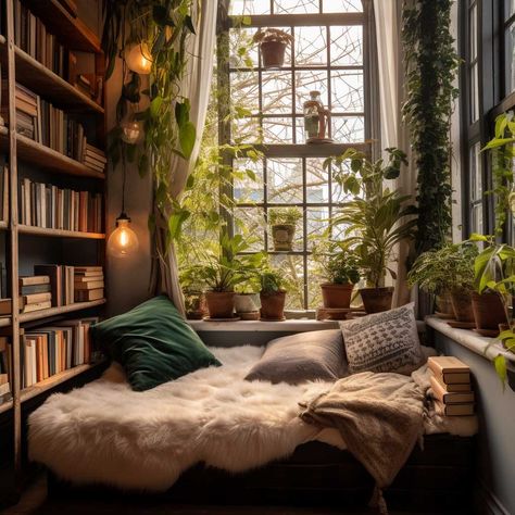 Window Bed Nook Aesthetic, Bay Window Reading Nook Cozy, Small Window Room Ideas, Reading Corner With Window, Window Book Nook Ideas, Small Window Bedroom Ideas, Window House Aesthetic, Cute Reading Nooks Bedrooms, Small Bedroom Cottage