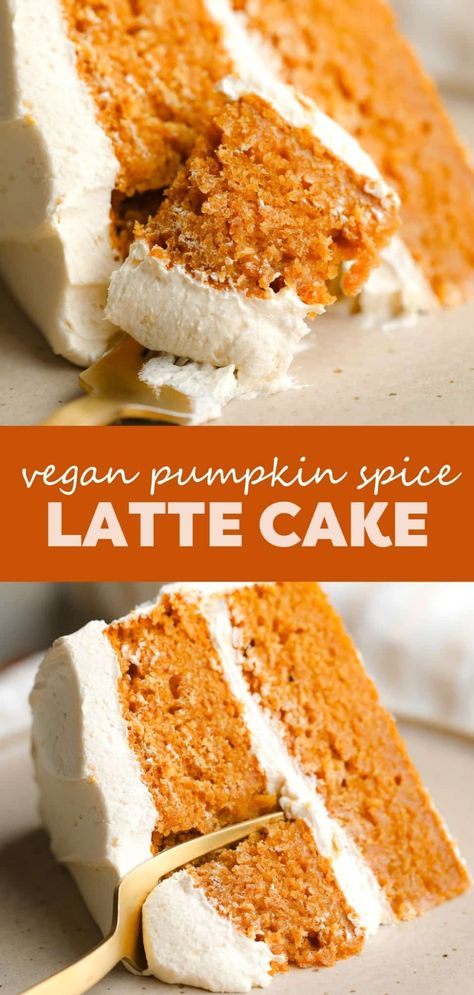 Easy Vegan Cake Recipes, Pumpkin Spice Latte Cake, Vegan Pumpkin Spice Latte, Espresso Buttercream, Latte Cake, Nora Cooks, Vegan Pumpkin Cookies, Spiced Cake, Coffee Flavors