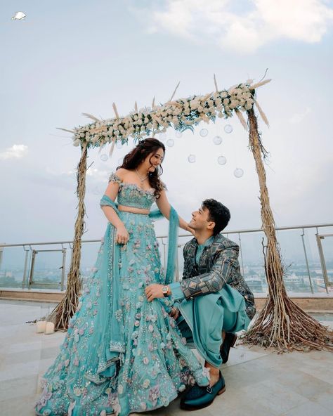 40+ Engagement Looks For Brides-To-Be | WedMeGood Roka Ceremony Outfits For Bride, Engagement Couple Dress, Engagement Looks, Engagement Dress For Bride, Engagement Lehenga, Indian Engagement, Engagement Look, Spring Evening, Latest Bridal Lehenga