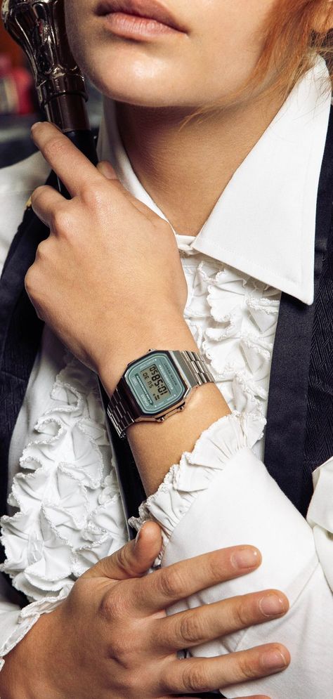 Classic design, bold statement. The Casio watch blends seamlessly with any outfit, bringing sophistication and practicality to your everyday style. . #CasioElegance #TimelessStyle" Casio Watch Outfit, Watch Outfit, Casio Vintage Watch, Square Form, Vintage Timepiece, Vibrant Blue, Casio Watch, Low Key, Antique Style