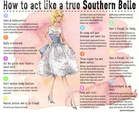 cute...Southern Belle #southern #rusticgraceboutique #rusticgrace #southernisms #southernsayings #southern #fortheloveofthesouth Lemon Breeland, Ettiquette For A Lady, Southern Belle Secrets, Southern Belle Style, How To Act, Etiquette And Manners, Southern Pride, Southern Life, Southern Girls