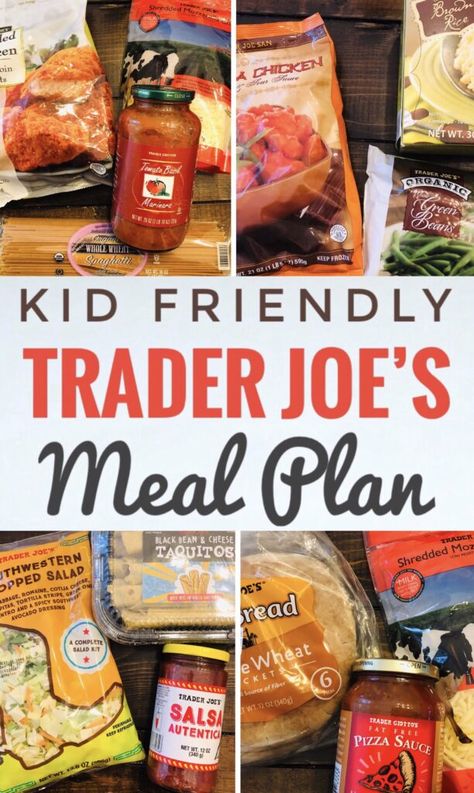 Kid Friendly Trader Joe's Meal Plan for Busy Moms - Seven easy dinner ideas plus lunch and breakfast options. #kidfriendlyrecipes #kidfriendlydinner #kidfriendlymeals #traderjoes #traderjoesrecipes #traderjoesshoppinglist #mealplanning #mealplan #easymeals Trader Joes Recipes Dinner, Trader Joes Meal Planning, Trader Joes Recipes Healthy, Trader Joes Shopping List, Dinner Kids, Easy Kid Friendly Dinners, Meals For Kids, Trader Joes Food, Joe Recipe