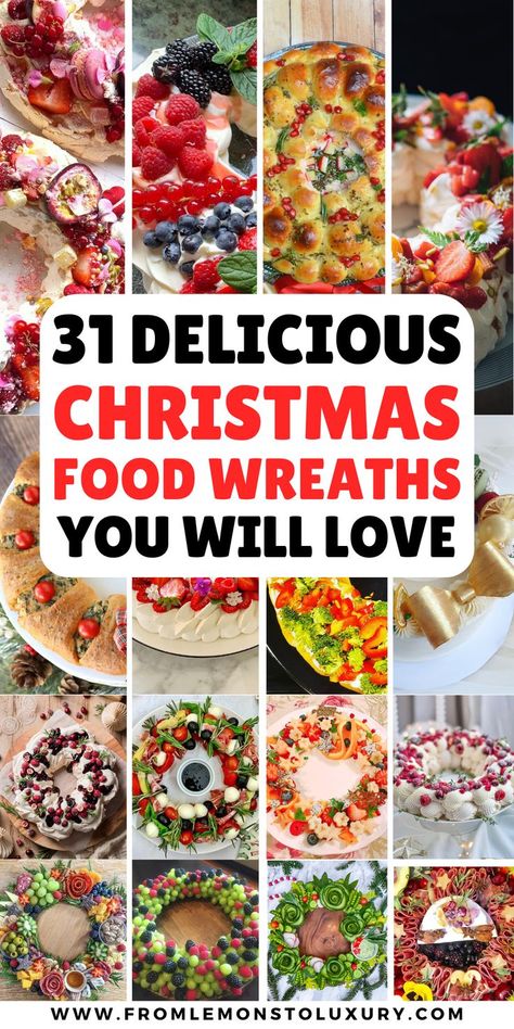 christmas food wreaths Pampered Chef Wreath Recipes, Biscuit Wreath Christmas, Christmas Food Wreaths Appetizer Recipes, Holiday Wreath Appetizers, Christmas Wreath Edible, Christmas Wreaths Food, Food Wreath Ideas, Christmas Edible Wreath, Food Wreaths Christmas