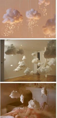 Diy Hanging Clouds, Cloud Room, Perlengkapan Bayi Diy, Hanging Clouds, Cloud Decoration, Diy Clouds, Cloud Lights, Dekorasi Kamar Tidur, Room Deco