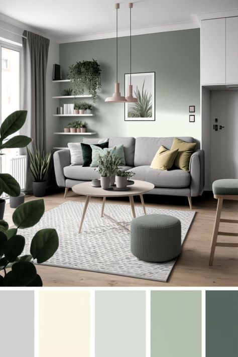 Sage Green Living Room, Living Room Color Combination, Green Living Room Decor, Grey Sofa Living Room, Room Color Combination, Color Palette Living Room, Living Room Wall Color, Room Wall Colors, Living Room Color Schemes