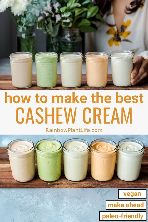 Cashew Cream Recipe, Resep Vegan, Pudding Chia, Vegan Cheese Recipes, Vegan Sauces, Cashew Cream, Vegan Meal Prep, Vegan Appetizers, Vegan Salad