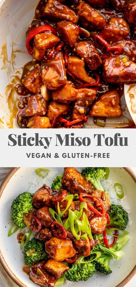 Sweet, savory sticky miso tofu. A budget-friendly, high-protein, umami-rich dish that is easy to put together for a weeknight meal. Diet Plan For Men, Aesthetic Diet, Miso Tofu, Diet Aesthetic, Woman Eyes, Tofu Recipes Vegan, Tofu Dishes, Vegan Asian, Diet Meals