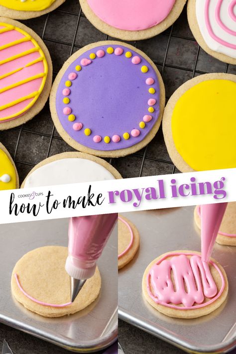 This Royal icing recipe is easy to use, perfect for outlining and flooding cookies! Make fun and simple decorated cookies for any occasion. Easy Icing For Decorating Cookies, Good Royal Icing Recipe, Homemade Icing For Cookies Easy, Outline And Flood Royal Icing, Royal Icing Inspiration, Home Made Icing For Cookies, How To Make Sugar Cookies For Decorating, Flood Consistency Royal Icing, How To Make Iced Cookies