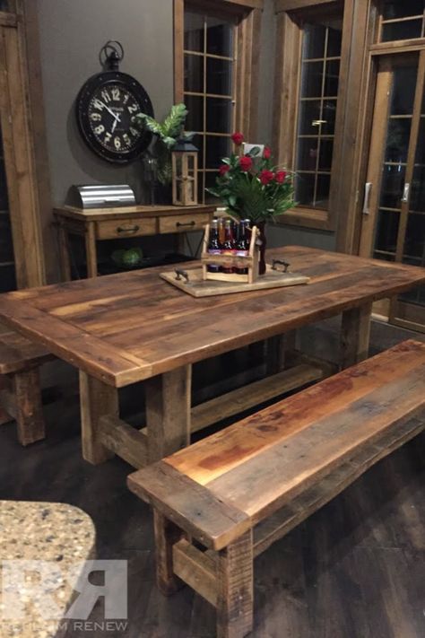 Farmhouse Style Kitchen Table, Barnwood Dining Table, Kitchen Table Ideas, Rustic Dining Room Table, Rustic Kitchen Tables, Diy Dining Room Table, Kitchen Table Bench, Diy Kitchen Table, Wood Dining Room Table