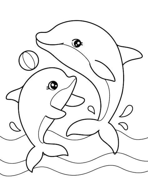 Kids Colouring Printables, Dolphin Drawing, Kids Printable Coloring Pages, Dolphin Coloring Pages, Page Illustration, Fish Coloring Page, Easy Coloring Pages, Flower Coloring Pages, Mandala Coloring Pages