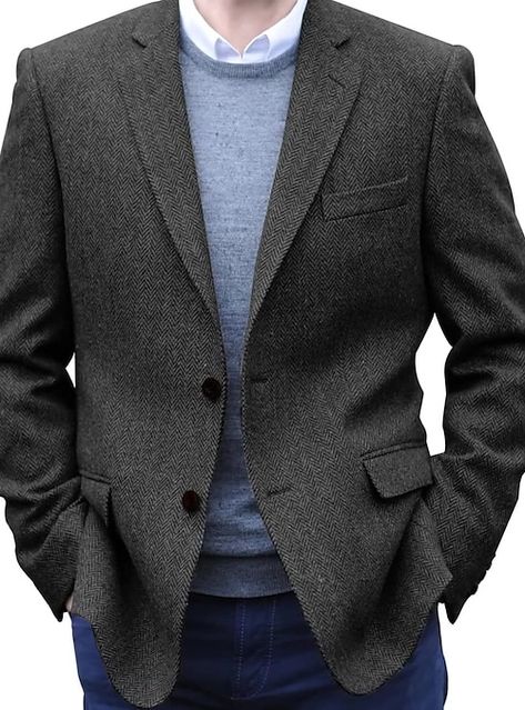 Prom Jacket, Herringbone Blazer, Lapel Blazer, Wedding Groomsmen, Herringbone Tweed, Casual Sport, Long Sleeve Blazers, Business Meeting, Tweed Blazer