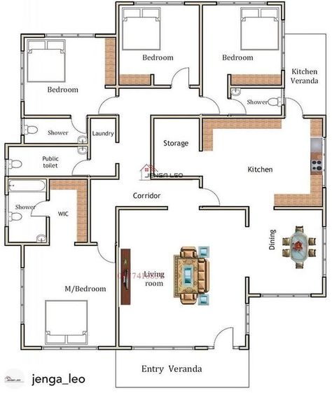 𝙐𝙟𝙚𝙣𝙯𝙞 𝙍𝙖𝙢𝙖𝙣𝙞 𝙉𝙖𝙛𝙪𝙪 on Instagram: “Posted @jenga_leo • @jenga_leo Free Floor Plan. Plot size 20x20m” Bungalow House Floor Plans, Four Bedroom House Plans, Modern Bungalow House Plans, Free Floor Plans, Lion Eyes, Pakistani Mehndi, Modern House Floor Plans, Bungalow Floor Plans, Bungalow Style House Plans