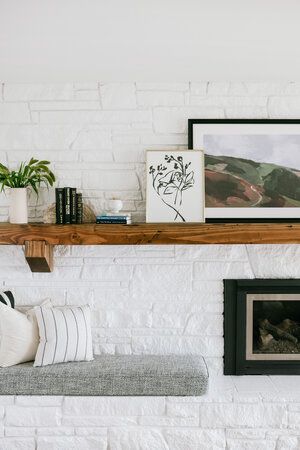 Frederick Refresh — Jessica Nelson Design Off Center Fireplace, Above Fireplace Decor, White Brick Fireplace, Leclair Decor, Home Center, White Brick, Well Decor, Brick Fireplace, Fireplace Wall