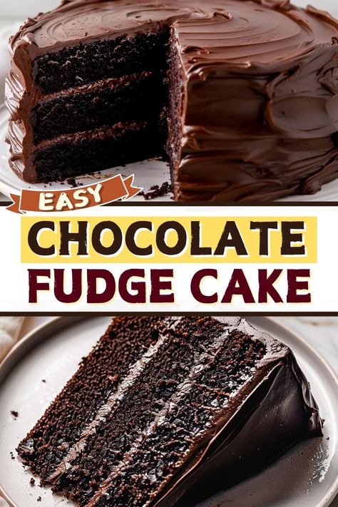 This easy chocolate fudge cake is a dessert dream come true. Between the tender sponge, rich frosting, and chocolate ganache, it's insanely good! Easy Chocolate Fudge Cake, Fudgy Cake, Chocolate Cake From Scratch, Easy Chocolate Fudge, Cake From Scratch, Fudge Frosting, Easy Chocolate Cake, Chocolate Fudge Cake, Fudge Cake