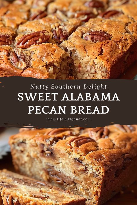 Sweet Alabama Pecan Bread Honey Butter Sweet Alabama Pecan Bread, Sweet Christmas Bread, Health Bread Recipes, Bread For Thanksgiving Dinner, Sweet Alabama Pecan Bread, Quick Baked Goods, Alabama Pecan Bread, Pecan Bread Recipe, Fall Bread Recipes