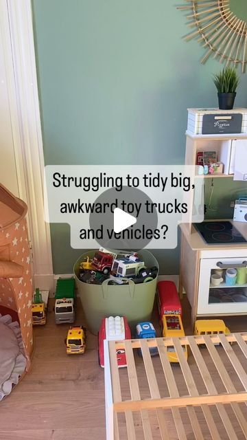 Toy Train Storage Ideas, Dinky Car Storage Ideas, Kids Rock Collection Storage, Big Toy Car Storage, Play Food Organization Toy Storage, Toy Truck Storage Ideas Playroom, Storage Toys Ideas, Toy Room Ideas Playroom Organization, Truck Storage Ideas Toy