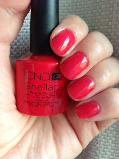 CND Shellac - Lobster Roll. Awesome shade!!!! Pinned tested & approved Shellac Nail Polish Colors, Red Shellac Nails, Cnd Shellac Colors, Cnd Nail Polish, Shellac Nail Colors, Shellac Nail Polish, Cnd Shellac Nails, Shellac Colors, Cnd Nails