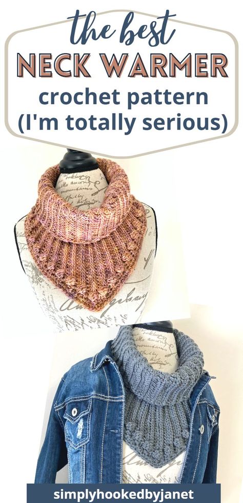 a triangle shape crochet knit-look cowl pattern with a ribbing stitch pattern and bobble stitch edge Crochet Outerwear, Crochet Bobble, Crochet Neck Warmer, Poncho Crochet, Crochet Cowl Pattern, Crochet Winter, Bobble Stitch, Cowl Pattern, Crochet Cowl