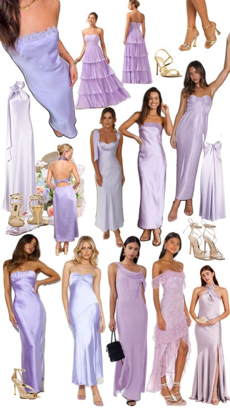 Purple/ lavender / satin dresses Summer Wedding Attire, Lavender Bridesmaid Dresses, Bridesmaid Satin, Lilac Bridesmaid Dresses, Purple Wedding Dress, Bridesmaid Colors, Chic Brides, Purple Bridesmaids, Purple Bridesmaid Dresses