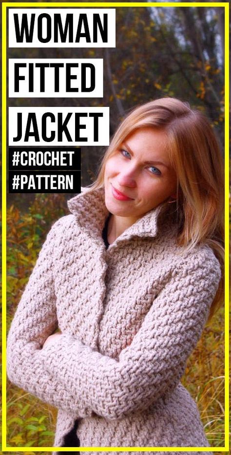 crochet Woman Fitted Jacket easy pattern - easy jacket free pattern Crochet Coat Free Pattern, Free Crochet Jacket Patterns, Jacket Crochet Pattern, Crochet Coat Pattern, Crochet Tiny, Jacket Crochet, Crochet Cardigan Free, Crochet Jacket Pattern, Crochet Cardigan Pattern Free