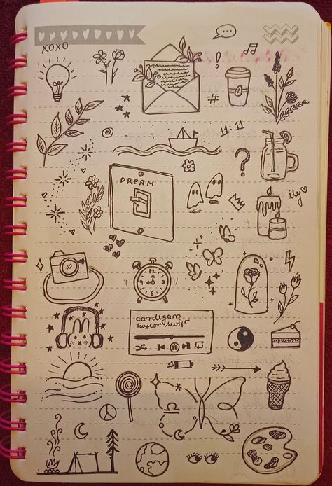 doodles aesthetic Small Easy Doodles Aesthetic, Aesthetic Simple Doodles, Junk Journal Doodles, Scrapbook Drawing Ideas Doodles, Cute Doodle Page, Diary Doodles Ideas, Doodle Page Aesthetic, Scrapbook Doodles Ideas, Doodles For Scrapbook