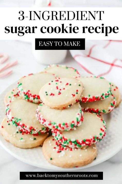 Whoever said baking had to be complicated? I’ve stumbled across the easiest cookie recipe that’s about to change your baking game forever. Say hello to the 3-ingredient sugar cookies! Yes, you read that right. Three ingredients (and a bonus one). That’s all it takes to whip up some delicious sugar cookies that’ll have everyone raving. Things To Bake With Limited Ingredients, 2 Ingredient Almond Cookies, Few Ingredients Baking, Fast Easy Cookie Recipe, Simple Sugar Cookie Recipe 3 Ingredients, Three Ingredient Sugar Cookies, Four Ingredient Cookies, 2 Or 3 Ingredient Desserts, No Egg Sugar Cookie Recipe