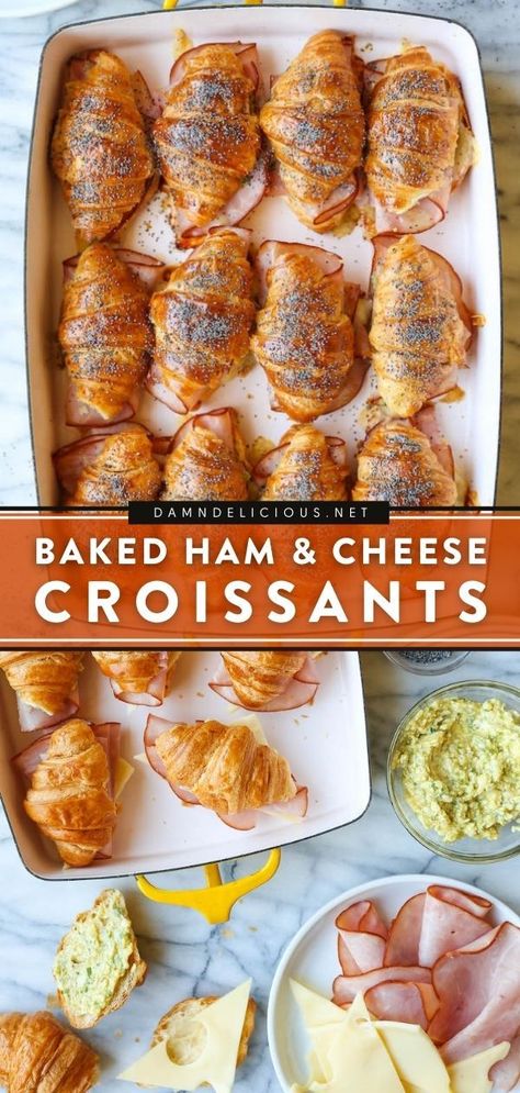 Easy Bridal Shower Brunch Food, Poolside Brunch Ideas, Baked Ham And Cheese Croissants, Birthday Lunch Ideas For Adults, Ham And Cheese Croissant Bake, Mini Croissant Sandwiches, Brunch Tailgate, Christmas Brunch Menu Ideas, Back To School Food