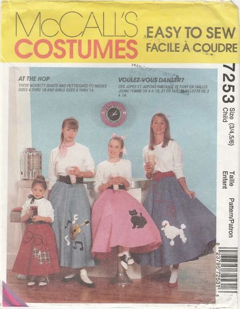 McCall's 7253 A | Vintage Sewing Patterns | FANDOM powered by Wikia Kids Poodle Skirt, 1950s Poodle Skirt, Poodle Skirt Costume, Cat Skirt, Poodle Skirts, 50s Look, Circular Skirt, Costume Sewing Patterns, Poodle Skirt